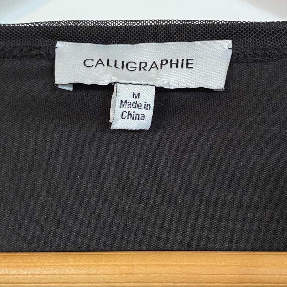 NWT Calligraphie Mesh Embroidered Sleeve Blouse Black M - Picture 2 of 5